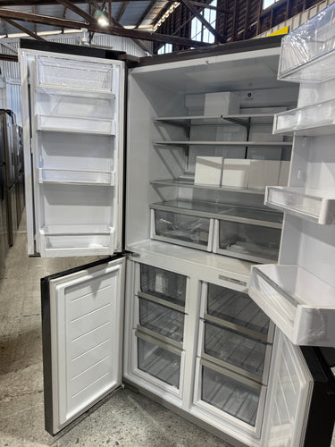 Factory second Fisher & Paykel 538L Quad Door Refrigerator with Ice and Water Black Stainless Steel  Model: RF605QNUVB1 - Second Hand Appliances Geebung